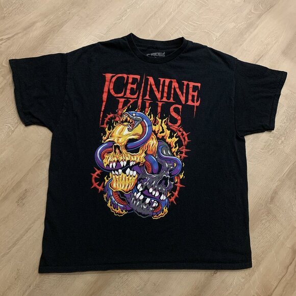 Ice Nine Kills INK Snake Skulls Fire & Thorns Black T-Shirt Men's XL Metal Band - Picture 1 of 6